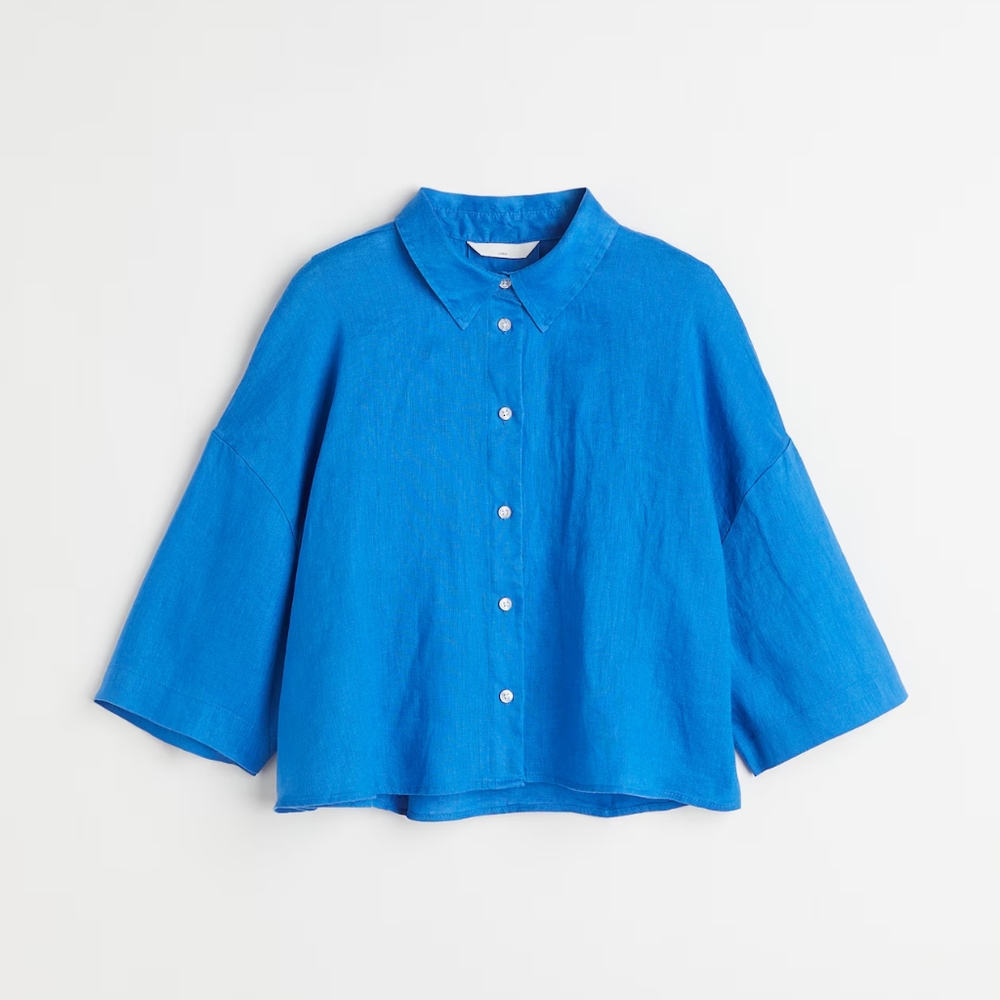 H&M blue cropped button up